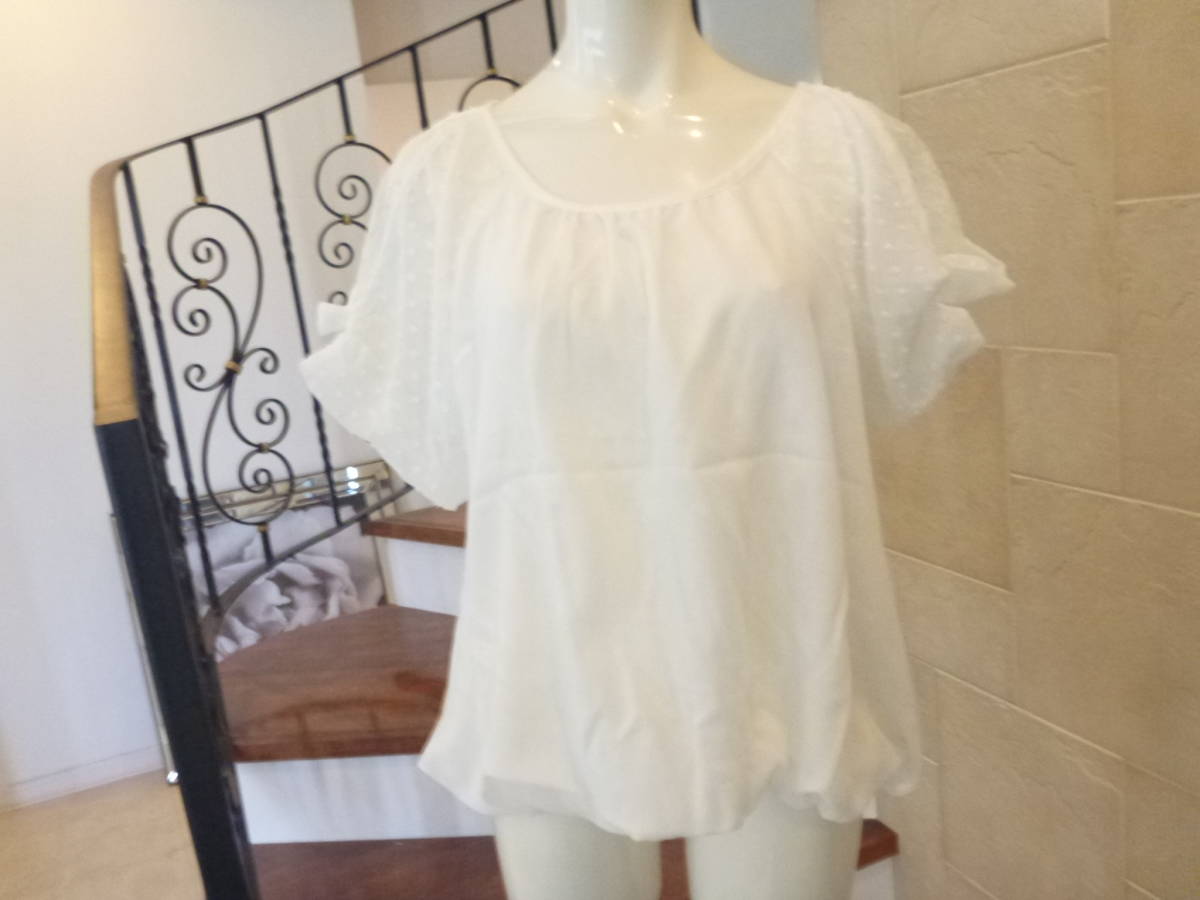 超美品 ESTACOT ★白ホワイト 肩レース オーバーブラウス M拍卖