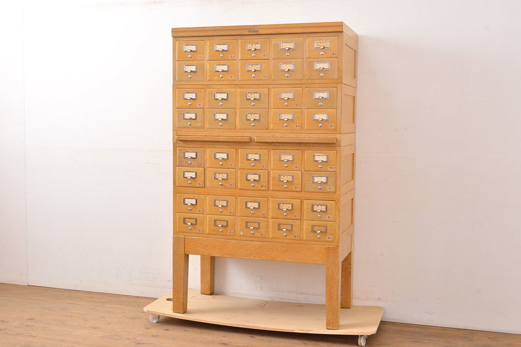 R-050287 レトロ家具 昭和レトロ KIHARA ナチュラルスタイル!小物収納に便利なナラ材製ネームプレート付きカードケース(引き出し、チェスト拍卖