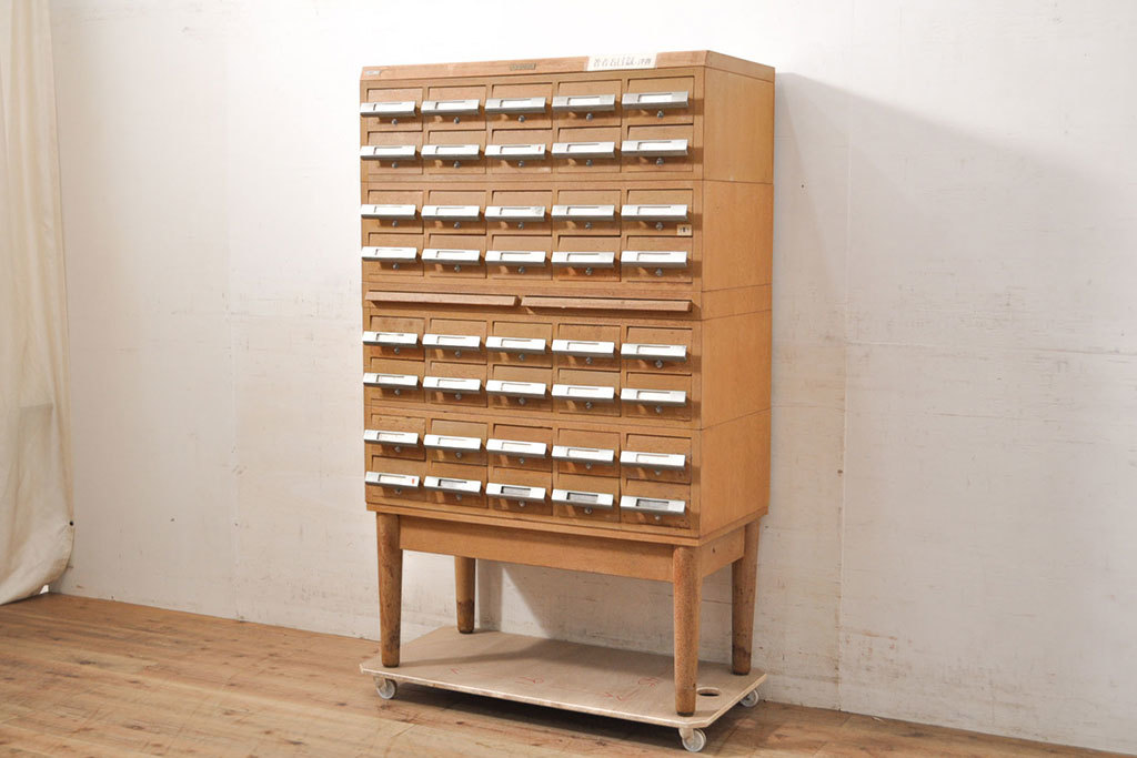 R-050541 和製ビンテージ 昭和レトロ KIHARA ナチュラルスタイル ナラ材製ネームプレート付きカードケース(引き出し チェスト ヴィンテージ拍卖