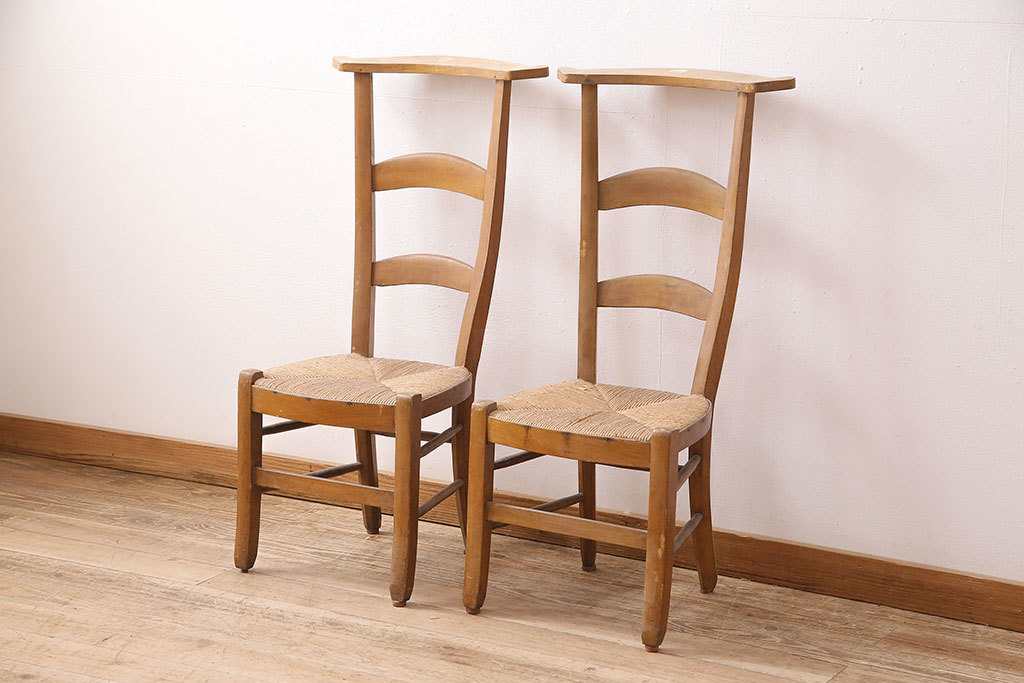 R-048852 イギリスアンティーク ビーチ材 編み座面のフレンチチャーチチェア2脚セット(椅子、ダイニングチェア)(R-048852)拍卖
