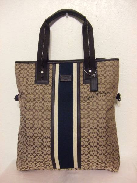 スタイリスト 私物 出展 高級 COACH コーチ / BLEECKER PEBBLED Canvas WEEKEND TOTE キャンバス トート バッグ カーキ×ライン拍卖