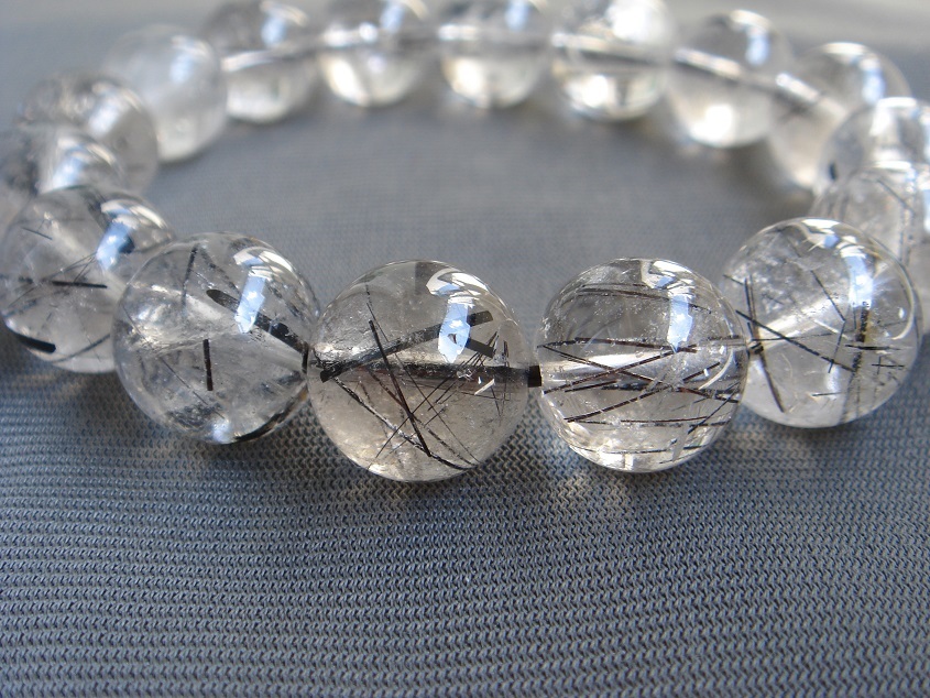 ☆大人気!高透明大粒天然6A級黒針ルチルブレスレット13mmA38拍卖