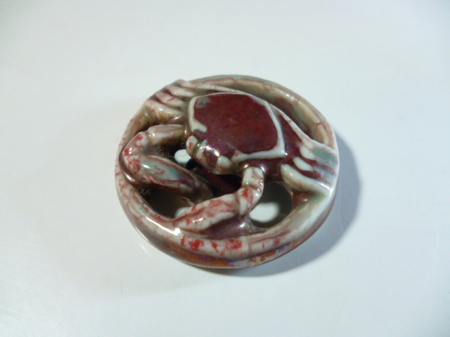 Ж 陶製 蟹彫刻 帯留め Ж かに カニ拍卖