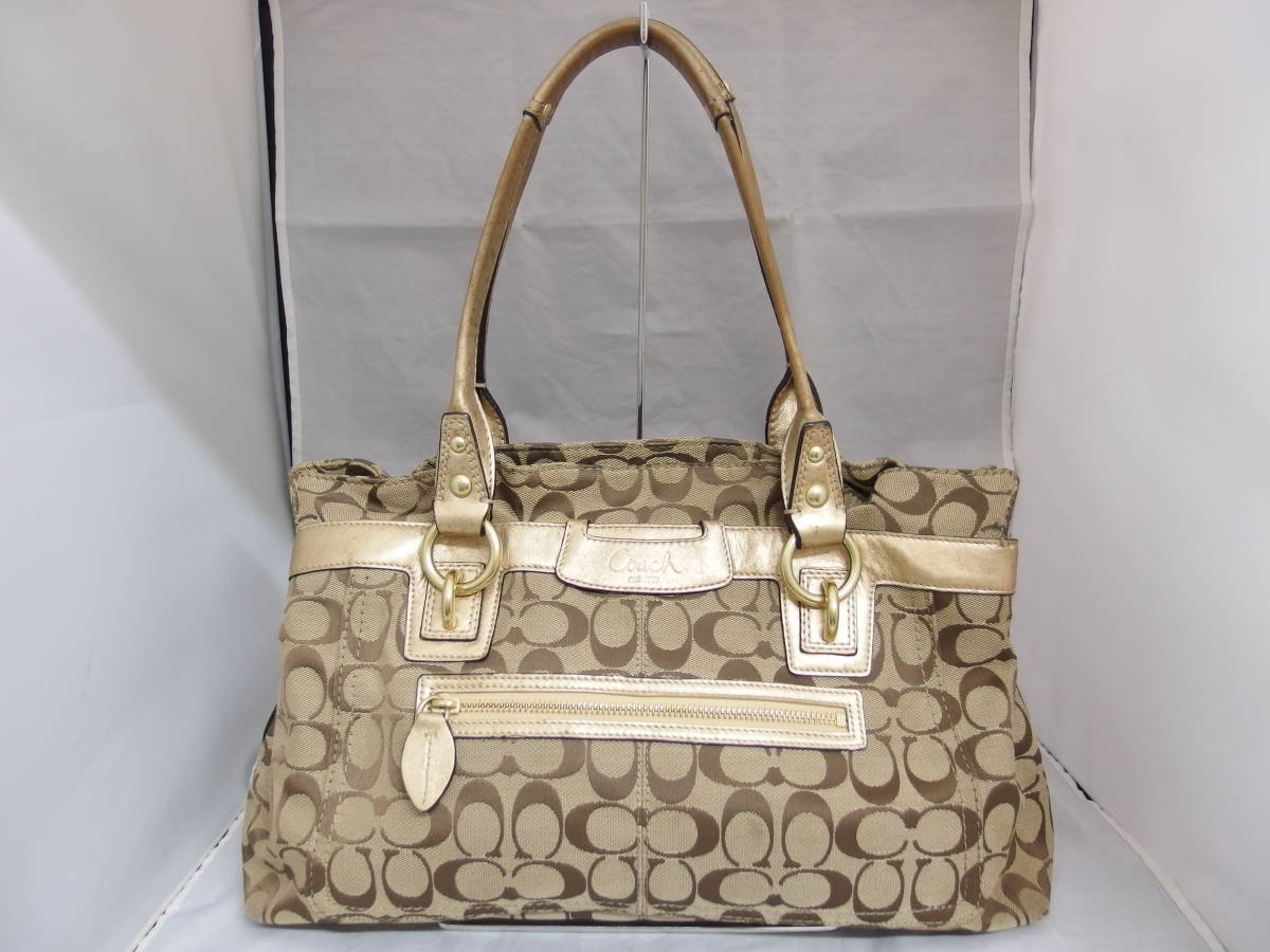 COACH コーチ シグネチャー F14692 ゴールド トートバッグ  /B4845拍卖