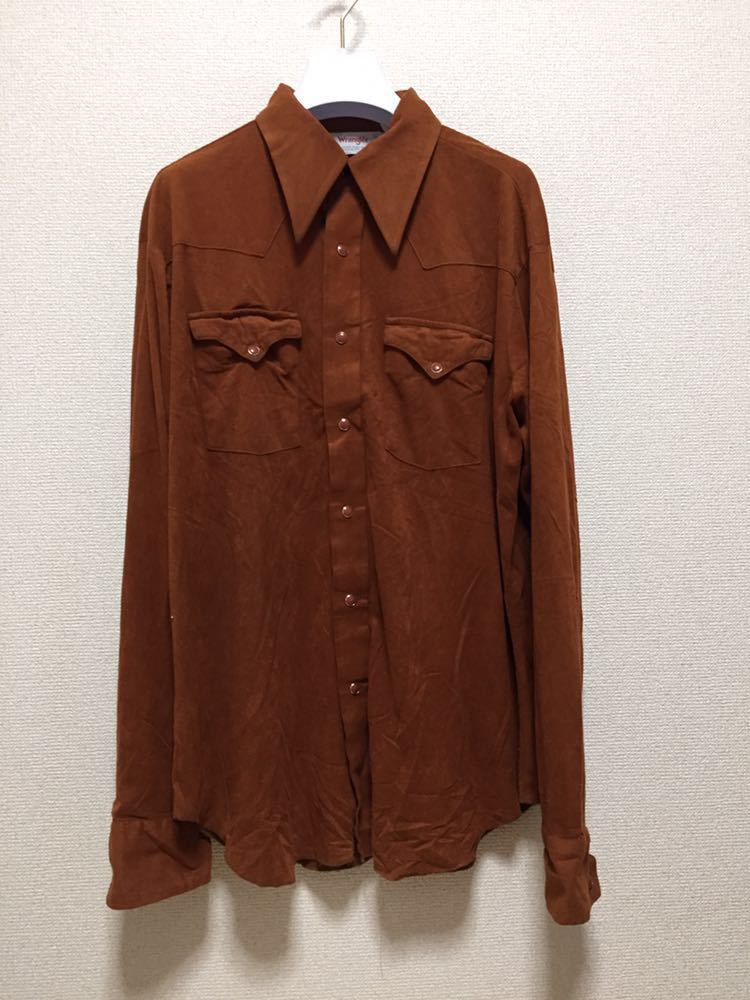 USAヴィンテージ Wrangler ラングラー ウエスタンシャツ フェイクスエード 長袖シャツ USA製 L ブラウン系拍卖