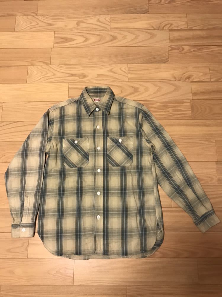 雰囲気系☆BEAMS WORK CLOTHING/ビームス メンズサイズM Vintage復刻 ヘヴィネルシャツ 長袖 ビンテージチェック柄 猫目ボタン&マチ付き拍卖