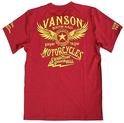 VANSON ドライ半袖Tシャツ ウィング ACV-901 ワイン M 当店別注 バンソン 吸汗速乾 抗菌防臭 UVカット ハーレー 吸水速乾拍卖