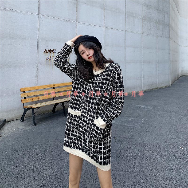 黒 ニットワンピース チェック ラメ 新品 即納 セーター 7340376 ニット ワンピース 長袖 秋 冬 服 レディース拍卖