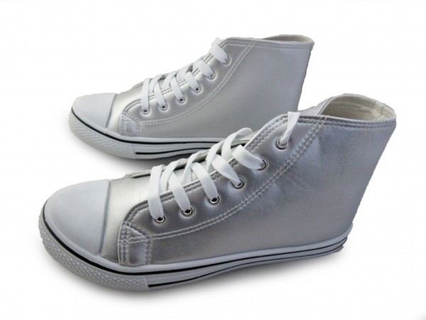 1円~2330-109新品AAAミッドカット/レースアップスニーカー24㌢SILVER♂拍卖