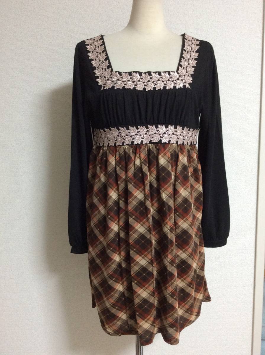 Estacot スクエアネック 切り替えワンピース レース Lサイズ新品拍卖