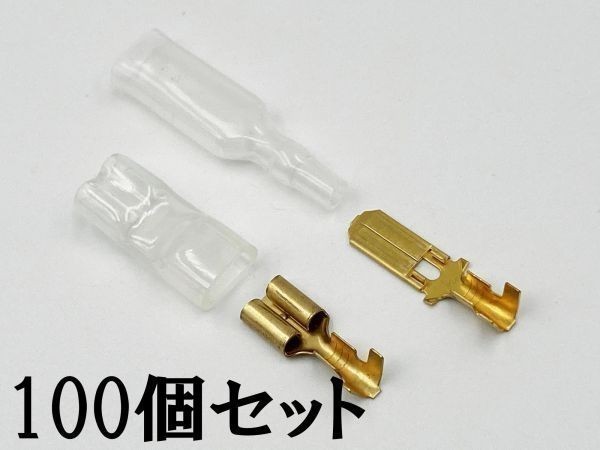 ①【250型 オス/メス 端子+後入れ スリーブ 各100個セット】 日本製 平型端子 脱着可能 検索用) バイク エーモン 10A 15A 20A拍卖