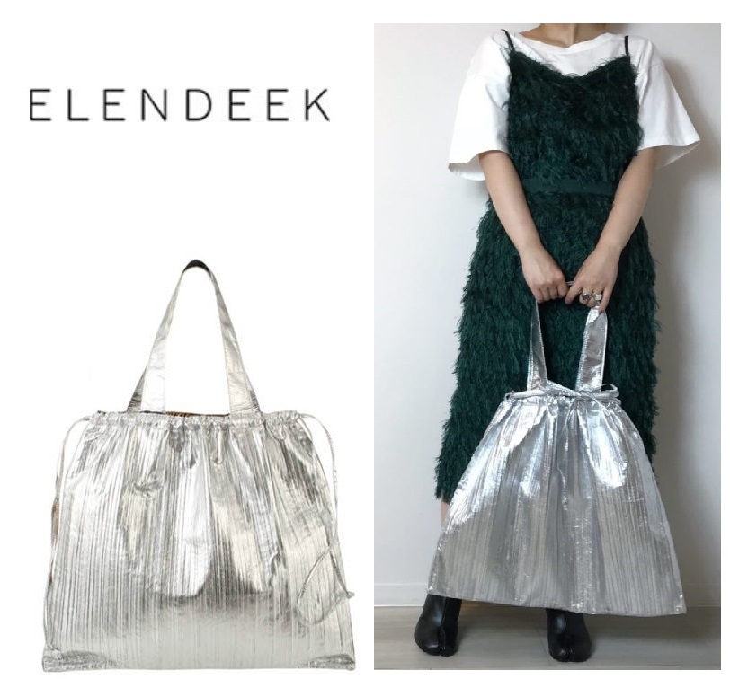 新品未使用 ELENDEEK エレンディーク トート バッグ (大) シルバー エコバッグ タグ有り拍卖