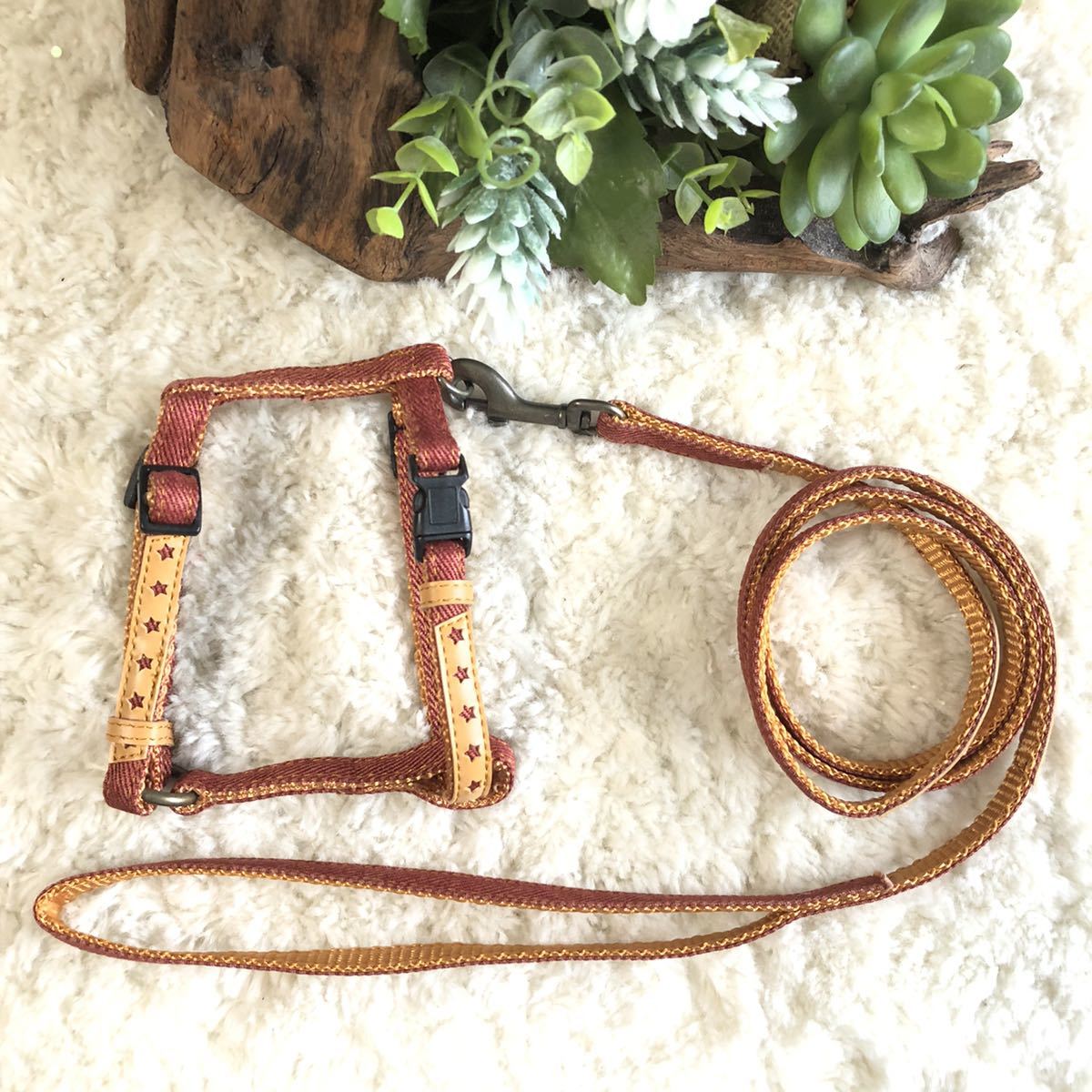 ★同梱お得★胴輪&リード・小型犬・シックデニム-No.37・赤♪拍卖