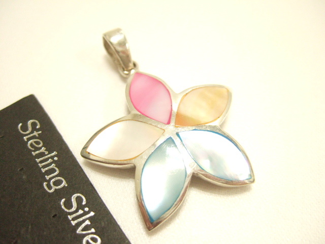 横浜最新 SILVER925銀ペンダント 花♪レインボーシェル 8g 送料220円ξgtξ ξ42s拍卖