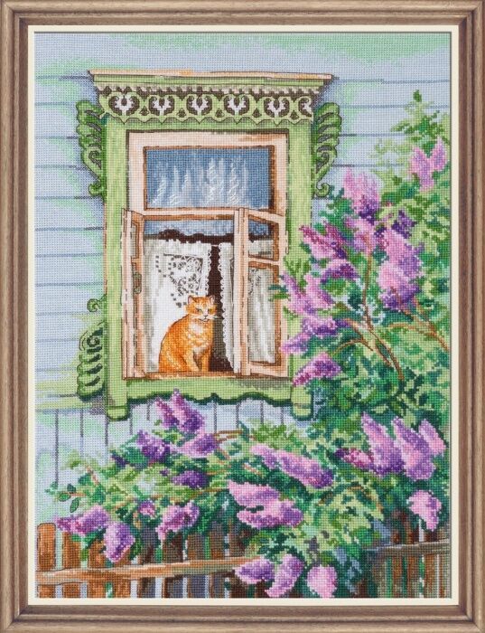 Oven クロスステッチキット No.969 - "Outside the window spring" 窓辺から春をのぞむ とらねこさん ♪拍卖