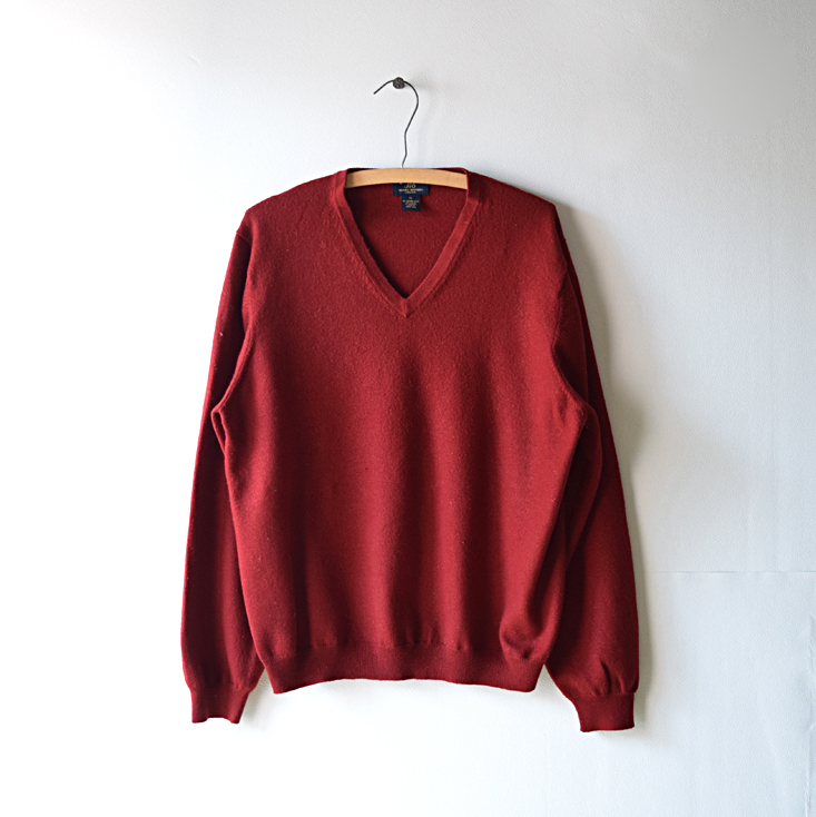 【送料無料】 ブルックスブラザーズ Vネック セーター メリノウール ニット BROOKS BROTHERS エンジ色 古着 CH0004拍卖