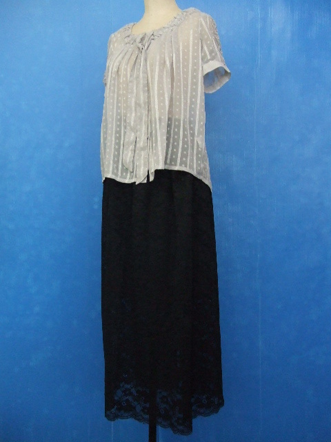 【お買得!】★レディース上下2点セット★①IORI/半袖ブラウス/グレー ②GU/レースロングスカート/黒/ウエスト総ゴム Mサイズ拍卖