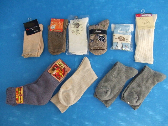 【未使用品!】★靴下11足セット★サイズいろいろ/レディース8足・メンズ3足/あったか靴下/レースソックス/重ね履きソックス拍卖