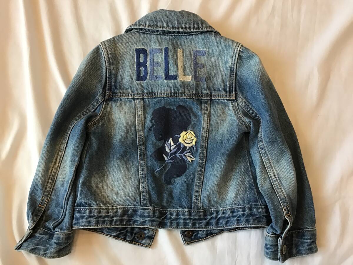 baby GAP 100cm 3y デニムジャケット 美女と野獣 ベル 刺繍 ディズニー アウター Gジャン 長袖 上着 秋 冬 春 女の子 キッズ 古着 Disney☆拍卖
