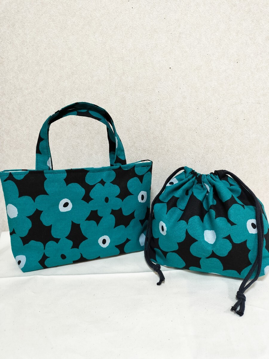 2点セットトートバッグお弁当 花柄 ハンドメイド拍卖