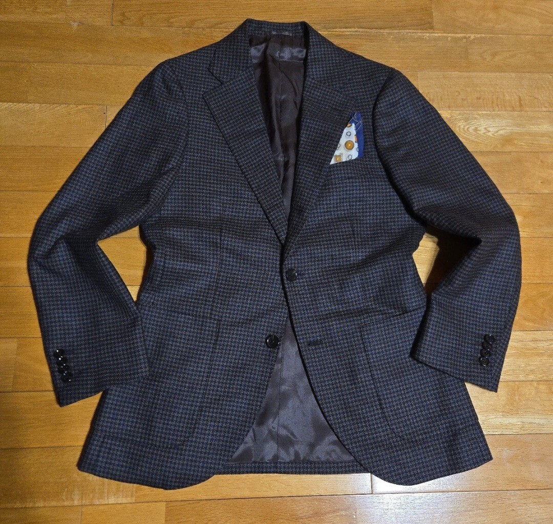 圧巻の秋冬感★シップス×【伊】名門タリア・ディ・デルフィノ社『ARCHIVIO1903 千鳥格子織りフラノウール』グレージュジャケット44(S-M位)拍卖