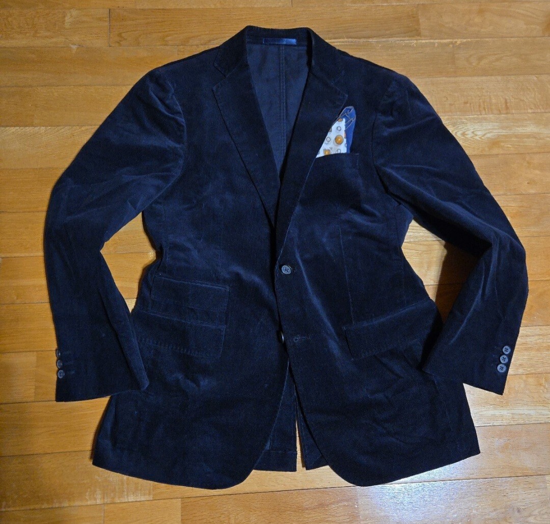 滑らか起毛感★ユナイテッドアローズ 秋冬高級『上質コーデュロイコットン』ストレッチ◎ダークネイビー ジャケット(M)拍卖