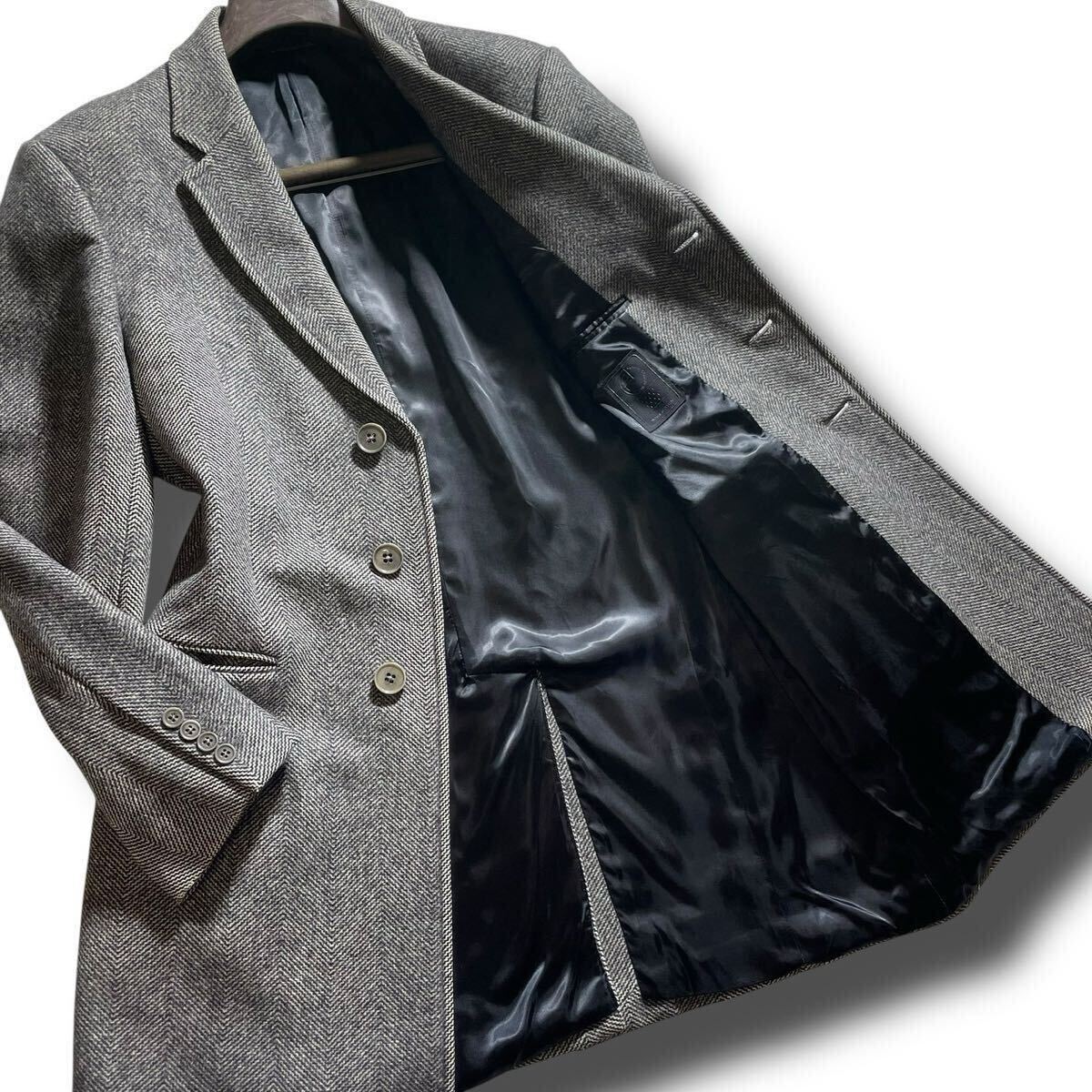 ARMANI COLLEZIONI【紳士の品格】アルマーニコレッツォーニ◇定価40万 50サイズ◇チェスターコート 総ヘリンボーン柄 グレー 秋冬 XL拍卖