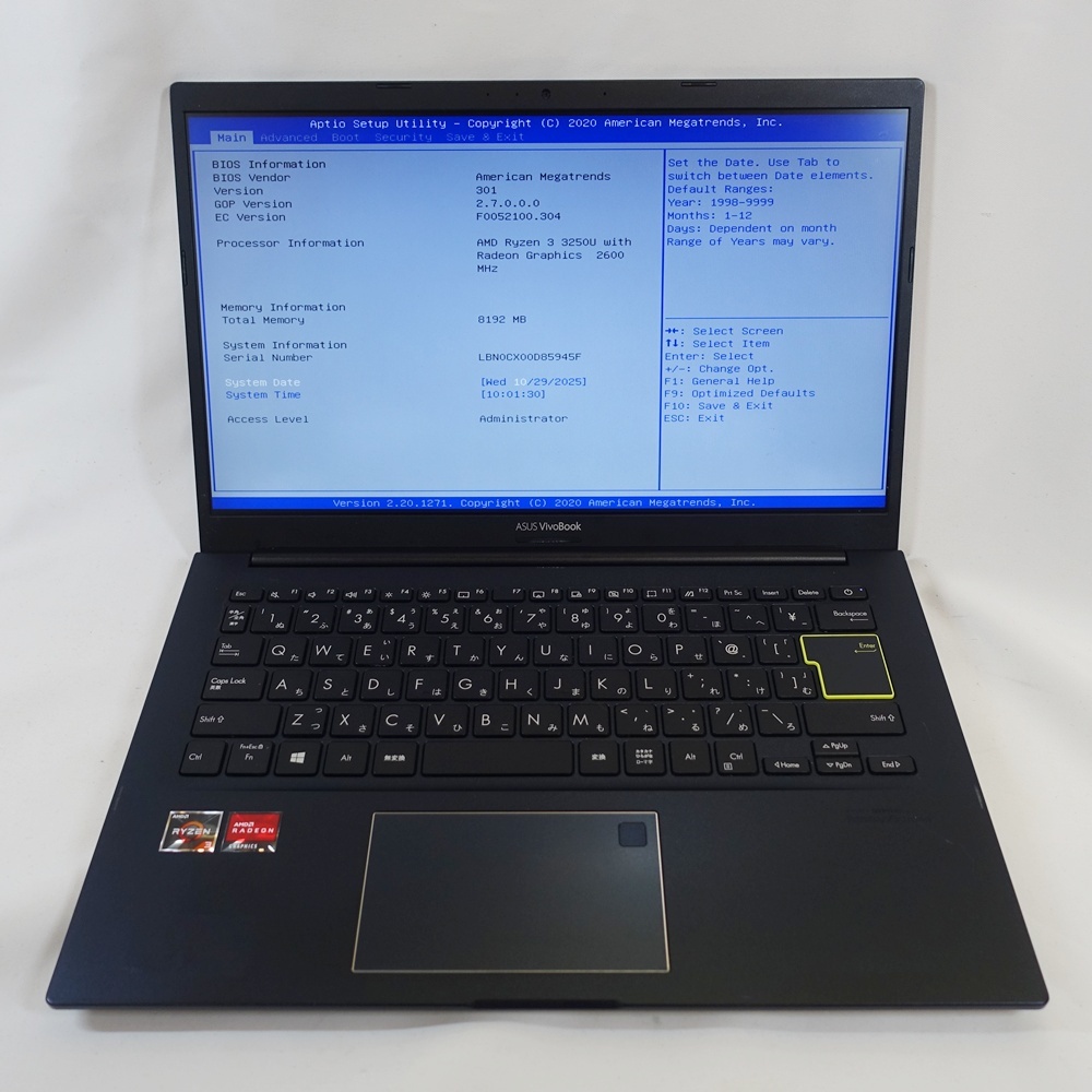 【ジャンク】 2020年製 Asus VivoBook 14 Ryzen 3 3250U メモリ8GB 部品取りや再起させられる方向け【送料無料】 No822拍卖