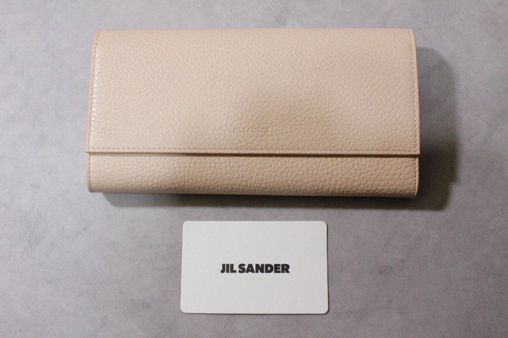 JIL SANDER★新品8.7万円 ジルサンダー ピンクベージュの3つ折りレザー長財布 ロングウォレット 拍卖