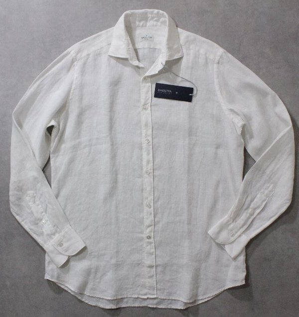 BAGUTTA★新品3.2万円程度 バグッタ ウォッシュドリネン素材のシャツ「ANDREA」ホワイト無地 スリムフィット 41cm拍卖