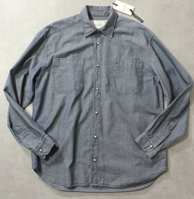 BAGUTTA ★新品2.8万円 バグッタ スナップボタンのブルーシャンブレーワークシャツ「ERNEST」ビッグシルエット系サイズM拍卖