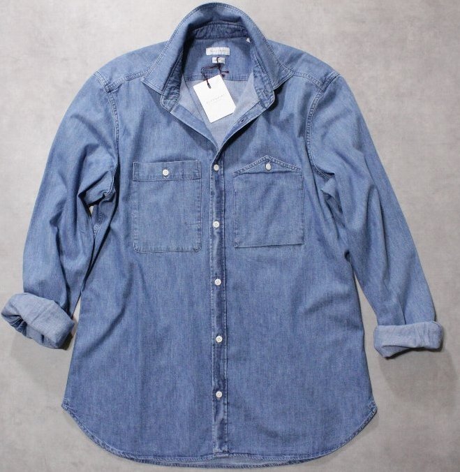 GLANSHIRT★新品4.5万円程度 グランシャツ 着こなし自在なデニムワークシャツ 41cm ダンガリー 拍卖