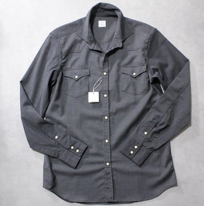 AG SHIRT ALESSANDRO GHERARDI ★新品3万円程度 アレッサンドロ ゲラルディ 上品グレーのポリウール素材ウエスタンシャツ M拍卖