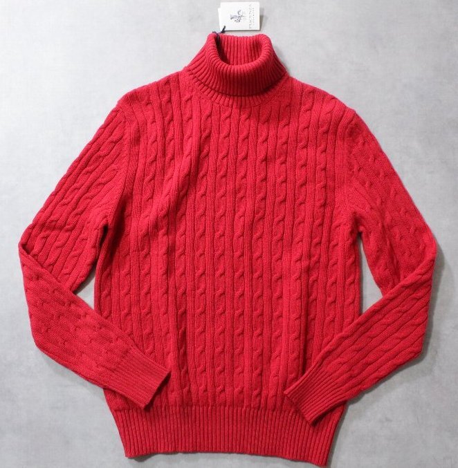 PIACENZA★新品10万円程度 ピアチェンツァ カシミア100% ケーブル編みのタートルネックニット 50 赤拍卖