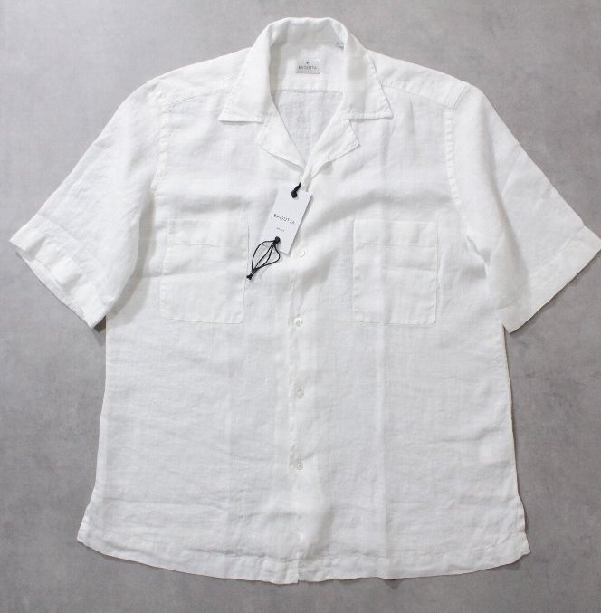 BAGUTTA★新品2.8万円程度 バグッタ ウォッシュドリネン素材の半袖オープンカラーシャツ「NEW MAUI」ホワイト無地 M拍卖