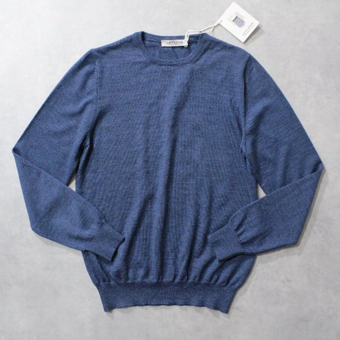 LA FILERIA★新品 グランサッソの別名義ブランド 12ゲージEXファインメリノウールのクルーネックニット 48 ブルーメランジェ拍卖