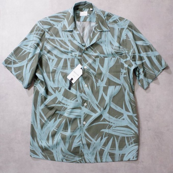 BAGUTTA★新品3.2万円程度 バグッタ シックな2色使いのボタニカルプリントオープンカラーシャツ「NEW MAUI」グリーン S(大きめ)拍卖