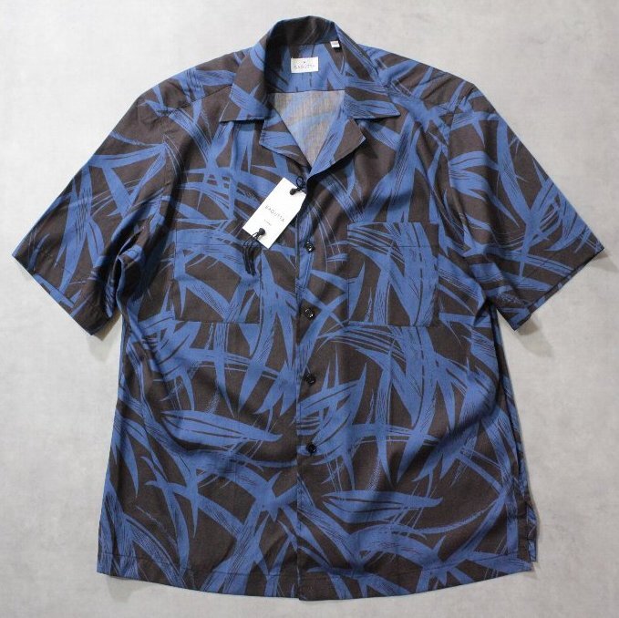 BAGUTTA★新品3.2万円程度 バグッタ シックな2色使いのボタニカルプリントオープンカラーシャツ「NEW MAUI」茶×青 XL拍卖