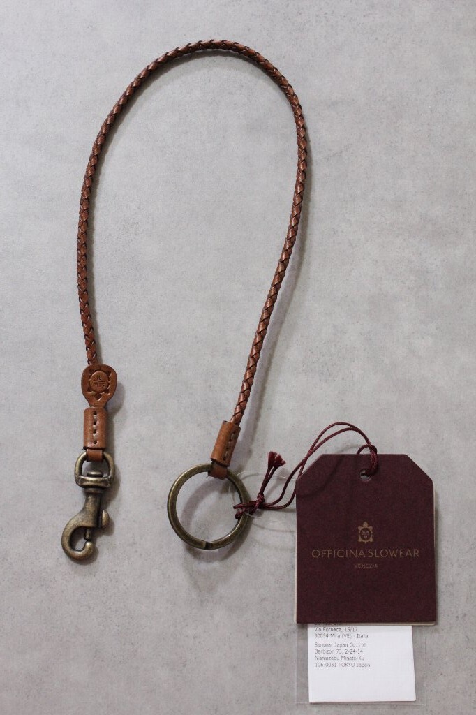 OFFICINA SLOWEAR★新品1万円 スローウェア 編み込みレザーキーチェーン茶 インコテックスにおすすめ ウォレットチェーン キーホルダー拍卖