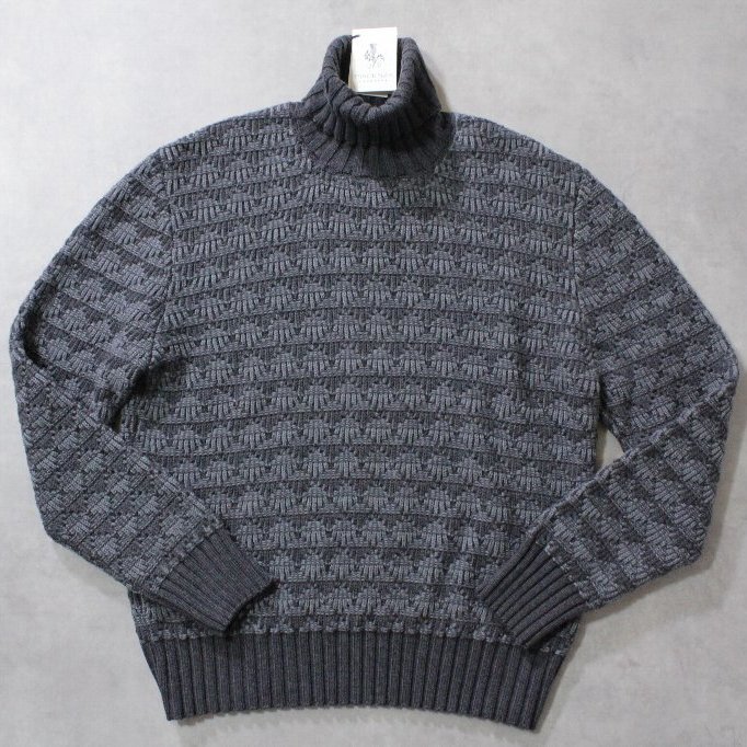 PIACENZA★新品8万円程度 ピアチェンツァ 編み柄ローゲージのウールタートルネックニット グレー 50拍卖