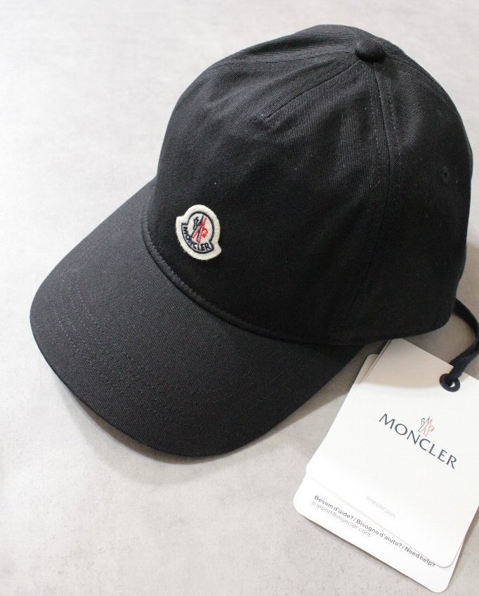 MONCLER★新品3.7万円 モンクレール ワッペンロゴ入りベースボールキャップ ブラック コットンギャバジン素材 フリーサイズ拍卖