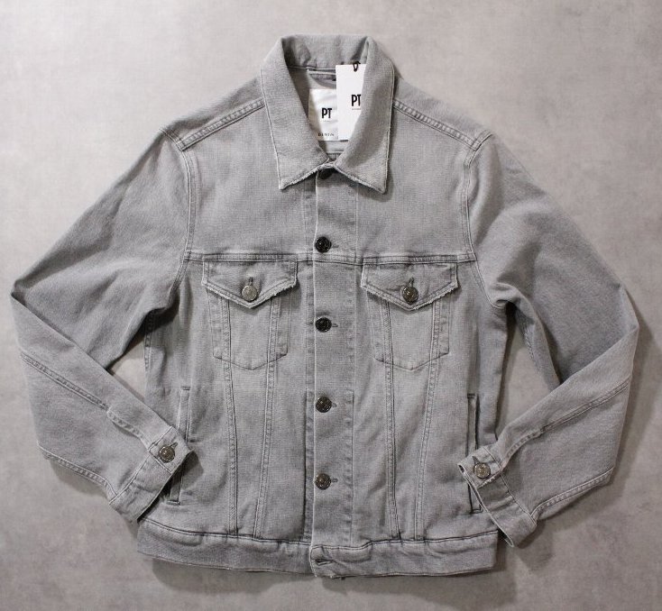 PT TORINO★新品8.1万円 ピーティートリノ ライトグレーデニムのジージャン 48 トラッカージャケット ウォッシュドブラック拍卖