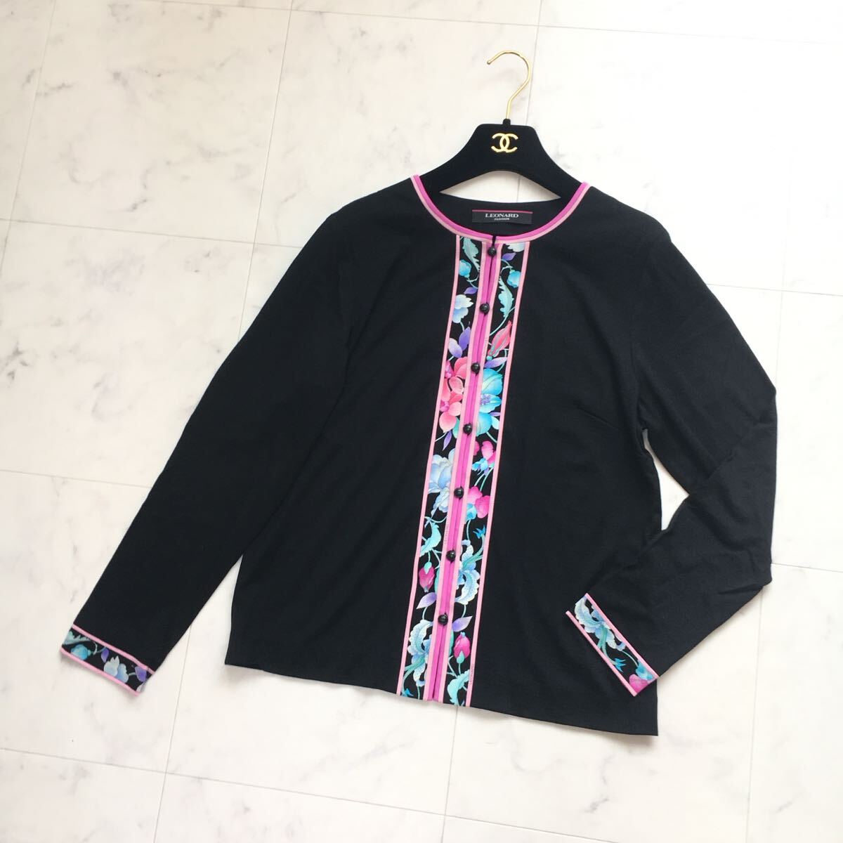 近年美品 LEONARD レオナール ウール ストレッチ カーディガン 40 送料無料拍卖