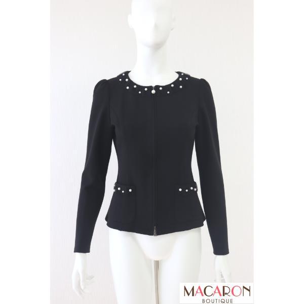 Rene パール&チュールジップアップカーディガン 6437120 黒/ブラック ルネ拍卖