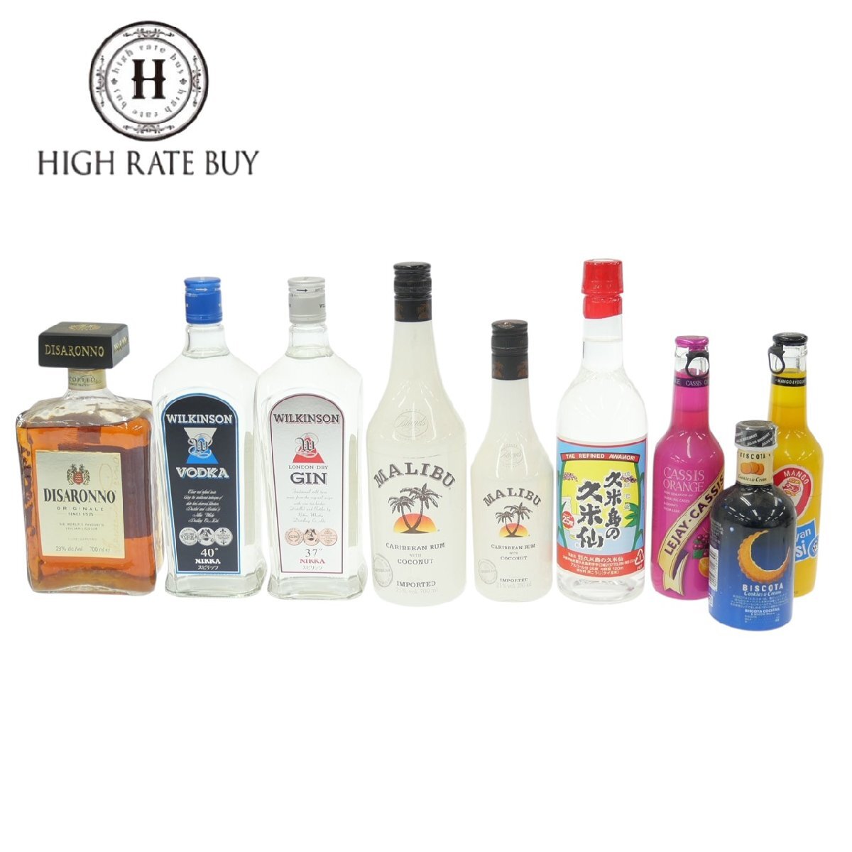 1円スタート 未開栓 お酒 まとめ9点セット MALIBU 久米仙 DISARONNO ディサローノ 等 リキュール ウォッカ ジン 泡盛 カクテル拍卖