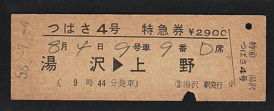 ◆硬券切符◆特急券 つばさ4号 湯沢→上野 拍卖