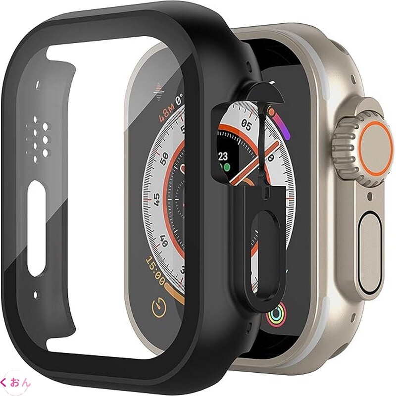 ブラック 49mm PC + 強化ガラス 一体型 装着簡単 アップル ウォッチ Apple Watch Ultra 3 / 2 / 1 耐衝撃 全面保護 ケース カバー拍卖