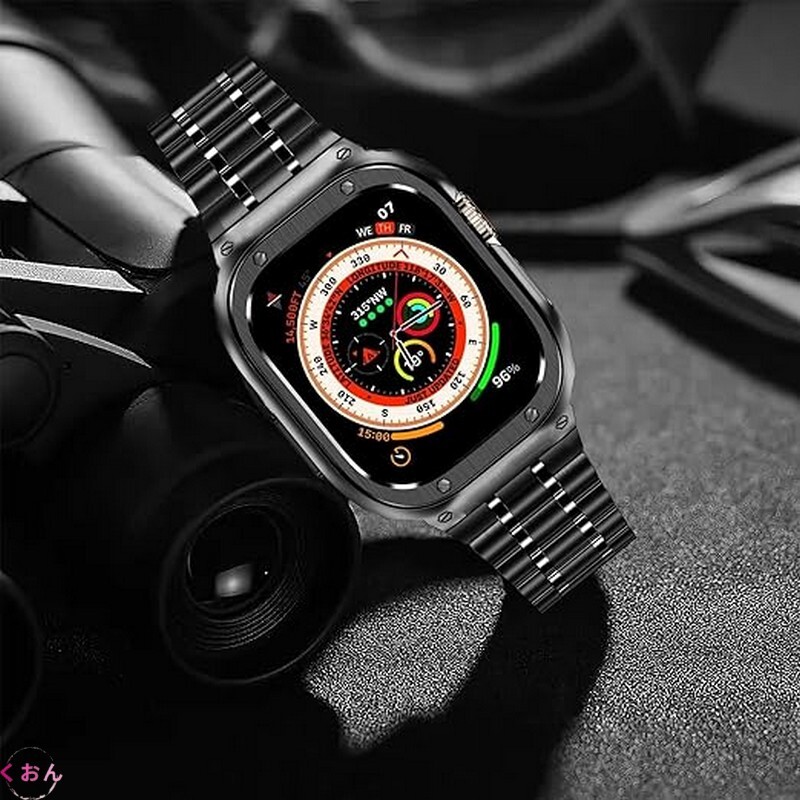 ブラック 頑丈 ステンレススチールの金属ケース TPUバンパー アップル ウォッチ Apple Watch Ultra 3 / 2 / 1 バンド ベルト拍卖