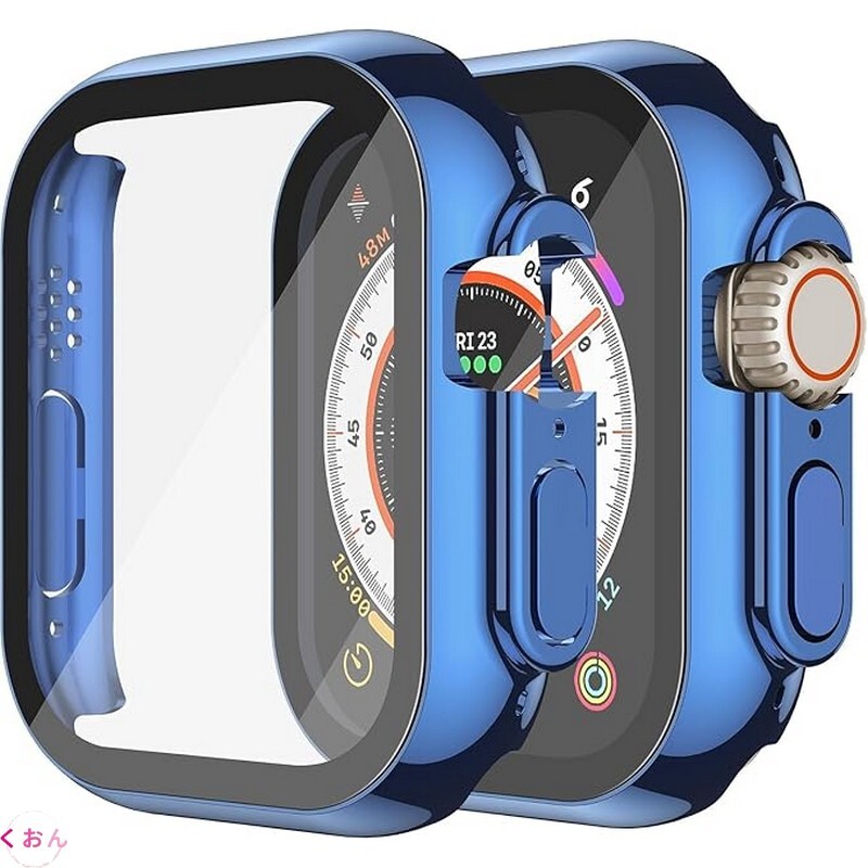 ブルー 49mm PC + 強化ガラス 一体型 装着簡単 アップル ウォッチ Apple Watch Ultra 3 / 2 / 1 耐衝撃 全面保護 ケース カバー拍卖
