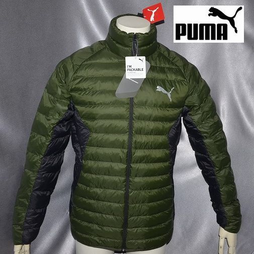 新品 日本サイズM プーマ PUMA ナイロン ジャケット 中綿ジャケット パックライト プリマロフト グリーン拍卖